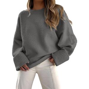 ANRABESS Women's Oversized Sweaters 2025 Long Sleeve Fuzzy Knit Casual Chunky Pullover Sweater Fall Outfits Clothes (Medium, Grey)