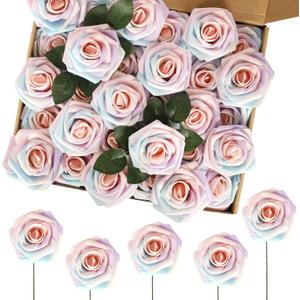 MACTING 60PCS Artificial Rose Flowers Real Touch Fake Flowers with Stem Foam Roses for DIY Wedding Bouquets Baby Shower Table Centerpieces Party Holiday Home Mothers Day Decorations,Light Rainbow