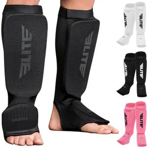 MMA Shin Pads for Muay Thai and Kickboxing, Protective Shin Guards with Instep Guard for Sparring and Training, for Adults, Kids, and Youth (All Black)