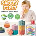 4-in-1 Baby Toys Montessori Soft Stacking Blocks for Babies, Infants Teething Toys, Sensory Balls and Educational Learning Set for Toddlers (Boys & Girls)