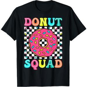 Donut Squad Groovy Donut Lover Birthday Party Girls T-Shirt, Black, Large