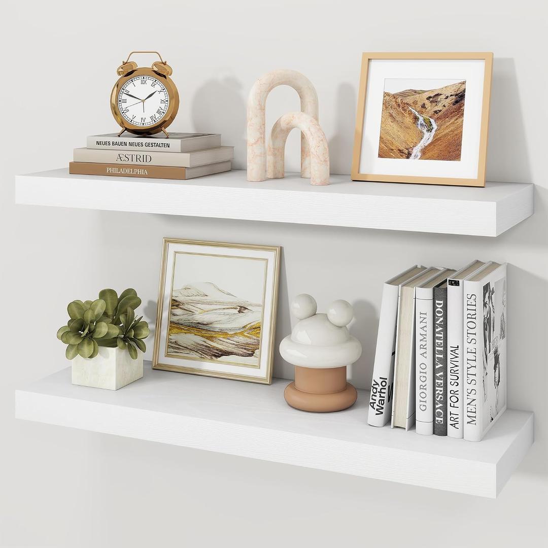 30" White Floating Shelves Wood Wall Shelf, White Color, Set of 2, 30" W x 9.3" D