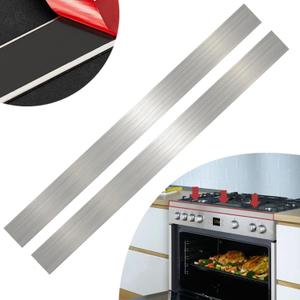 2 Pcs 304 Stainless Steel Strips, Brushed Self Adhesive Strip Metal Trim Strip, Finishing Sheet Metal Strips for Microwave/Oven/Range/Cooktop, 30" Long, 2" Wide Gap Filler for Kitchen Decor