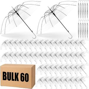 Reginary Pack Clear Wedding Umbrellas Bulk Transparent Auto Open Stick Windproof Waterproof Large Canopy Umbrella with White European J Hook Handle for Wedding Bride Groom Photography Golf
