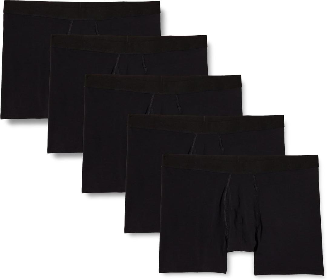 Amazon Essentials Men's Cotton Jersey Boxer Briefs, 5-Pack, Black, X-Small