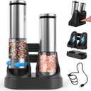 Electric Salt and Pepper Grinder Set with Charging Base: Rechargeable Automatic Salt and Pepper Grinder Set with External Adjustable Coarseness, Stainless Steel Electric Salt and Pepper Shakers,Sliver