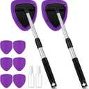 Baderke 10 Pcs Windshield Cleaner Tool Car Window Cleaning Supplies with Extendable Handle Include 6 Washable Microfiber Bonnets 2 Empty 60ml Spray Bottle Glass Wiper Kit(Purple)