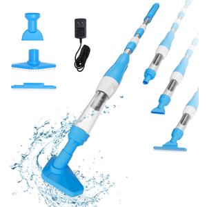 Cordless Pool Vacuum Cleaner, 3 in 1 Rechargeable Battery Electric Cleaner, Manual Vacuum Cleaner for Small Pools, Hot Tubs, Spa, 90 Minutes Runtime, Blue