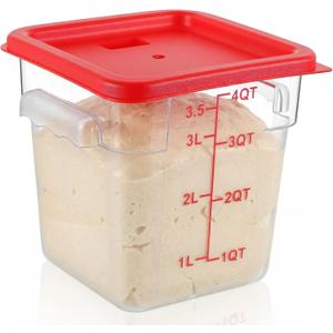 Ziliny 1 Pcs 4 Qt Square Food Storage Container with Lid, Clear Plastic Container with Lid and Scale in Red, Kitchen Organization Set for Home Kitchen, Restaurant Meal Prep (Red)