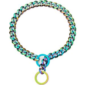 Dog Chain Collars for Dogs Chew Proof Dog Collar, 15mm Thick Color Chain Dog Collar Heavy Duty Stainless Steel Metal Cuban Link Dog Collar for Small Medium Large Dogs (10" ( for Head Circumference 8" to 9.5"))