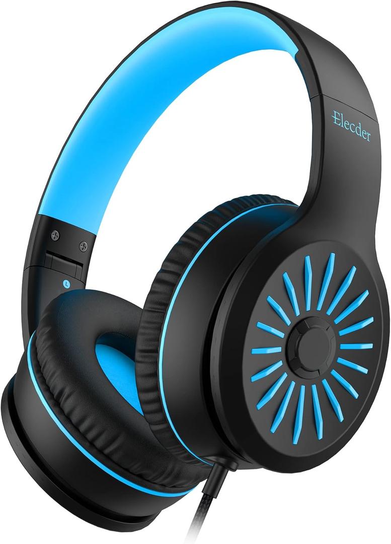 ELECDER i45 Headphones Wired, On-Ear Kids Headphones with 1.5M No-Tangle Cord, Foldable Portable Stereo 3.5mm Headset for School Kids Teens, Smartphones Tablet Computer Laptop, Airplane Travel, Black