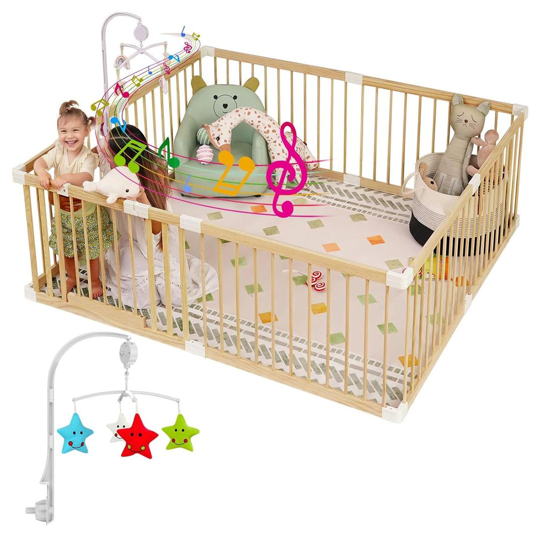 Wooden Baby Playpen for Babies and Toddlers, Large Wooden Baby Playpens with Toys, Portable Play Pen, Easy Assembly Fence Play Area for Indoor(59 * 59in) Wooden Baby Playpen for Babies and Toddlers, Large Wooden Baby Playpens with Toys, Portable Play Pen, Easy Assembly Fence Play Area for Indoor(59 * 59in)