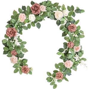 Lookein Artificial Rose Flower Garland Greenery Garland 5FT for Wedding Ceremony Backdrop Arch Flowers Table Centerpieces Decorations, Garden Dusty Rose
