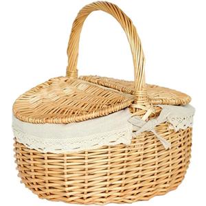 Toddmomy 10" Picnic Basket: Small Wicker Basket with Handle Lid and Liner, Handwoven Rattan Carrying Portable Storage Organizer for Easter, Halloween, Christmas, Birthday (25.50x18.50x13.50cm)