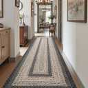 DEXI Woven Hallway Runner Rug, 3x10 Rustic Braided Vintage Carpets, Non Slip Indoor Outdoor Farmhouse Floor Rugs for Entryway, Kitchen, Laundry Room, Black/Ivory