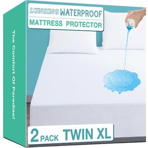 Lunsing Soft 2 Pack Twin XL Size Waterproof Mattress Protector with 6-16 Inches Deep Pocket, White