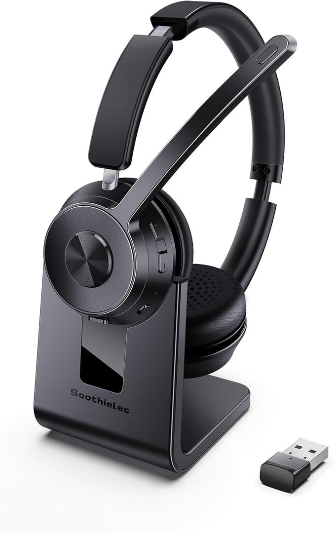 (Upgraded Version) Wireless Headset, Bluetooth Headset with Noise Cancelling Microphone, Best Headphones with Mic Mute & USB Dongle for PC/Computer/Laptop/Cell Phones/Remote Work/Call Center (Black)
