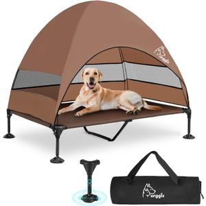 Upgraded Elevated Dog Bed with Canopy, Portable Raised Outdoor Dog Bed with Stable Anti-Slip Feet, Wider Shade Pet Bed Cot, Raised Dog Beds for Large Dogs Camping, Indoor & Outdoor Use (50.0"L x 32.0"W x 42.5"Th)