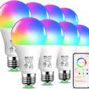 MELPO RGB Light Bulbs 12W(130W Equivalent), 2700K-6000KA19 E26 Bluetooth Color Changing Light Bulb Controlled by BRmesh APP, 16 Million Colors-DIY Flash/Fade - Timing-DIY Scenes- Music Sync (8 Pack)