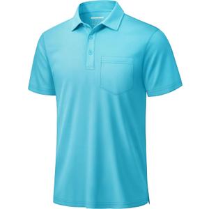TACVASEN Mens Polo Shirts with Pocket Golf Polos Dry Fit Performance Short Sleeve Collared Shirt Casual Athletic Work (Blue, XL)