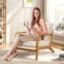 COLAMY Mid Century Modern Accent Chair with Lumbar Pillow, Relaxing Armchair with Solid Wood Frame & Soft Cushion, Reading Leisure Chair for Living RoomBeige