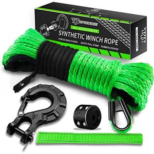 TYT Off-Road Winch Rope Kit - 3/16''x50', 8500 Lbs Green Synthetic Cable with Protective Sheath, Heavy-Duty Hook, Safety Pull Strap & Rubber Stopper Ideal for 4WD ATV UTV Vehicles, (JPS31650G)