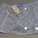 MakeMeChic Women's Sparkly Sequin Mini Skirt Y2k Low Rise Glitter Rave Micro Skirt with Shorts Underneath (Large, Blue)