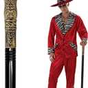 Costume Pimp Cane, 42" Metal Prop Stick with Antique Gold Plastic Handle Cosplay Accessories for Halloween Dress-up Party, Suit for All Ages (Black)