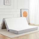 Folding Mattress, 6 Inch Memory Foam Tri-fold Mattress with Breathable & Washable Bamboo Fiber Fabric Cover, Foldable Guest Bed for Camping, Road Trip, Queen, White
