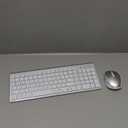 SABLUTE Wireless Keyboard and Mouse Combo Backlit - Compact Quiet Keyboard with RGB Mouse, Rechargeable, Slim, Sleep Mode, Portable Cordless Set for Mac, Windows, Laptop, PC (Silver White)