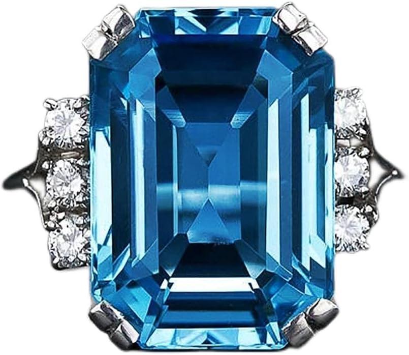 925 Sterling Silver Shiny Full Diamond Gemstone Ring Blue Cubic Zirconia Rings CZ Diamond Multi Row Ring Eternity Engagement Wedding Band Ring for Women (US Code 7)