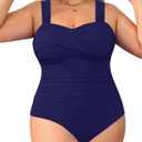Yonique Plus Size One Piece Swimsuit for Women Tummy Control Bathing Suit Ruched Swimwear (Navy Blue) 20W