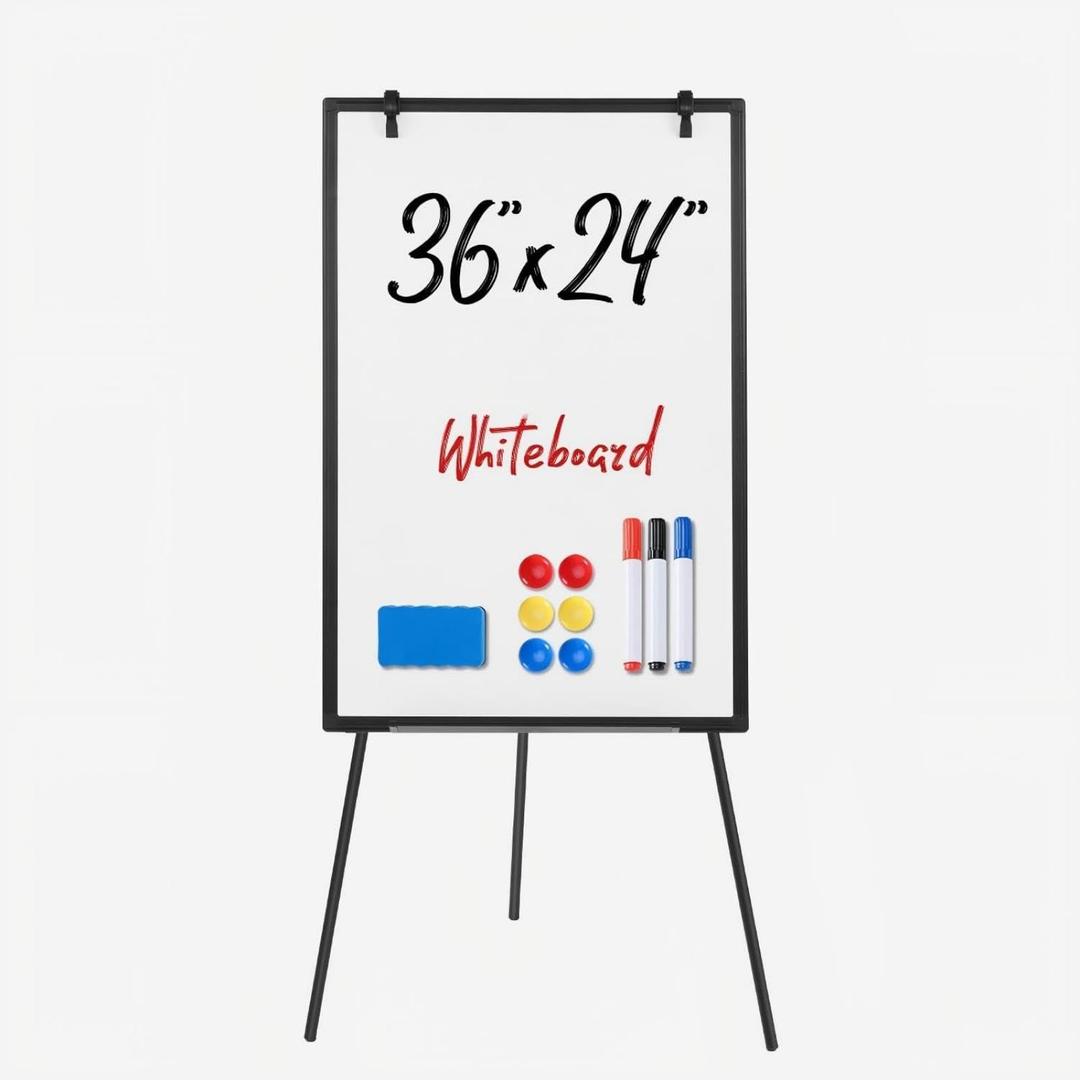 DUMOS Magnetic White Board Easel 40"x28", Silver Aluminium Frame & Black