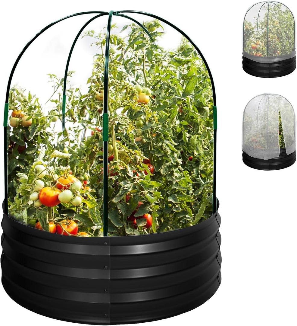 Metal Raised Garden Bed with Greenhouse, Outdoor Galvanized Steel Planter Box Kit with 2 Cover, 3 * 3 * 1FT