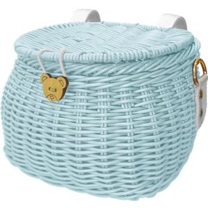 Kids Bike Basket Set, Scooter Tricycle Basket, Children's Finely Woven Backpack with Lid Shoulder Strap Front Handlebar Rattan Basket (Blue)