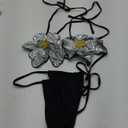 MakeMeChic Women's 3D Flower Bikini Set Sequin Glitter Halter Tie Side Bathing Suit Swimsuit (Medium, Black)