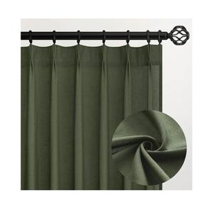 Olive Green Linen Curtains 84 Inches Long for Living Room,Pinch Pleated Drape with Hooks Back Tab Light Filtering Boho Spring Home Decor, Forest/Hunter Green Sheer Curtains 84 Inch Length for Bedroom