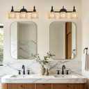 Bathroom Light Fixtures, 3-Light Black Vanity Light with Ribbed Amber Tulip Glass Shades, 20-Inch Bathroom Lighting Over Mirror for Bedroom, Living Room, Hallway (Bulbs Not Included)