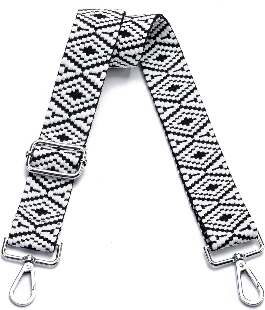 Wide Purse Strap Adjustable Replacement Crossbody Bag Strap Silver Hardware Shoulder Straps (Silver Hardware-rhombic-38s132-351)