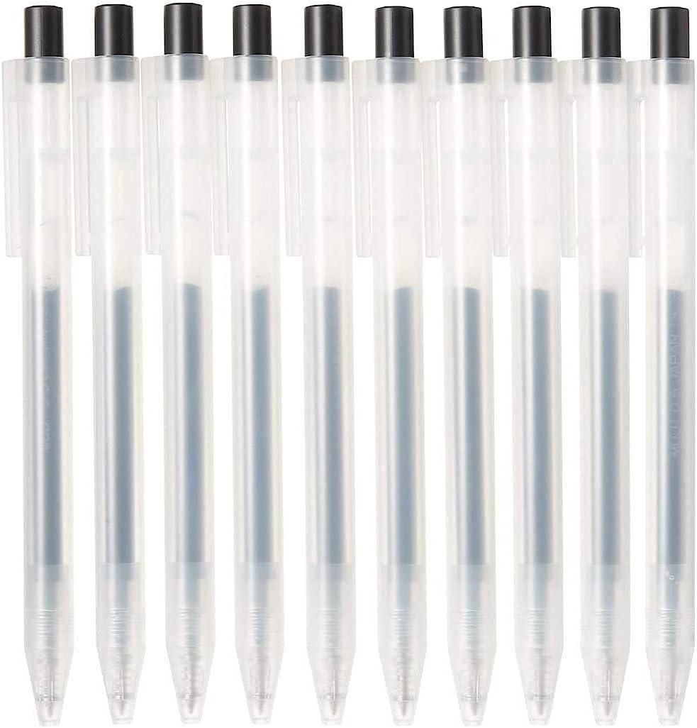 Muji Smooth Gel Ink Ballpoint Pen Knock Type 10-Pieces Set, 0.5 mm Nib Size, Black