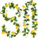 KVCSYAW 2 Pcs Artificial Lemon Flower Garland Vine, 14 Ft Fake Yellow Lemon Vines Silk Flowers Hanging Floral Garlands Decoration for Room Wall, Flower Themed Party, Wedding Supplies