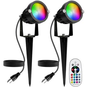 BeeLinks Halloween Christmas Spotlight Outdoor: 12W RGBW LED Spot Lights Outdoor with 16 Color Changing for Yard Garden Decor | 2 Pack of IP65 Waterproof 120V Plug in Landscape Lighting with Remote