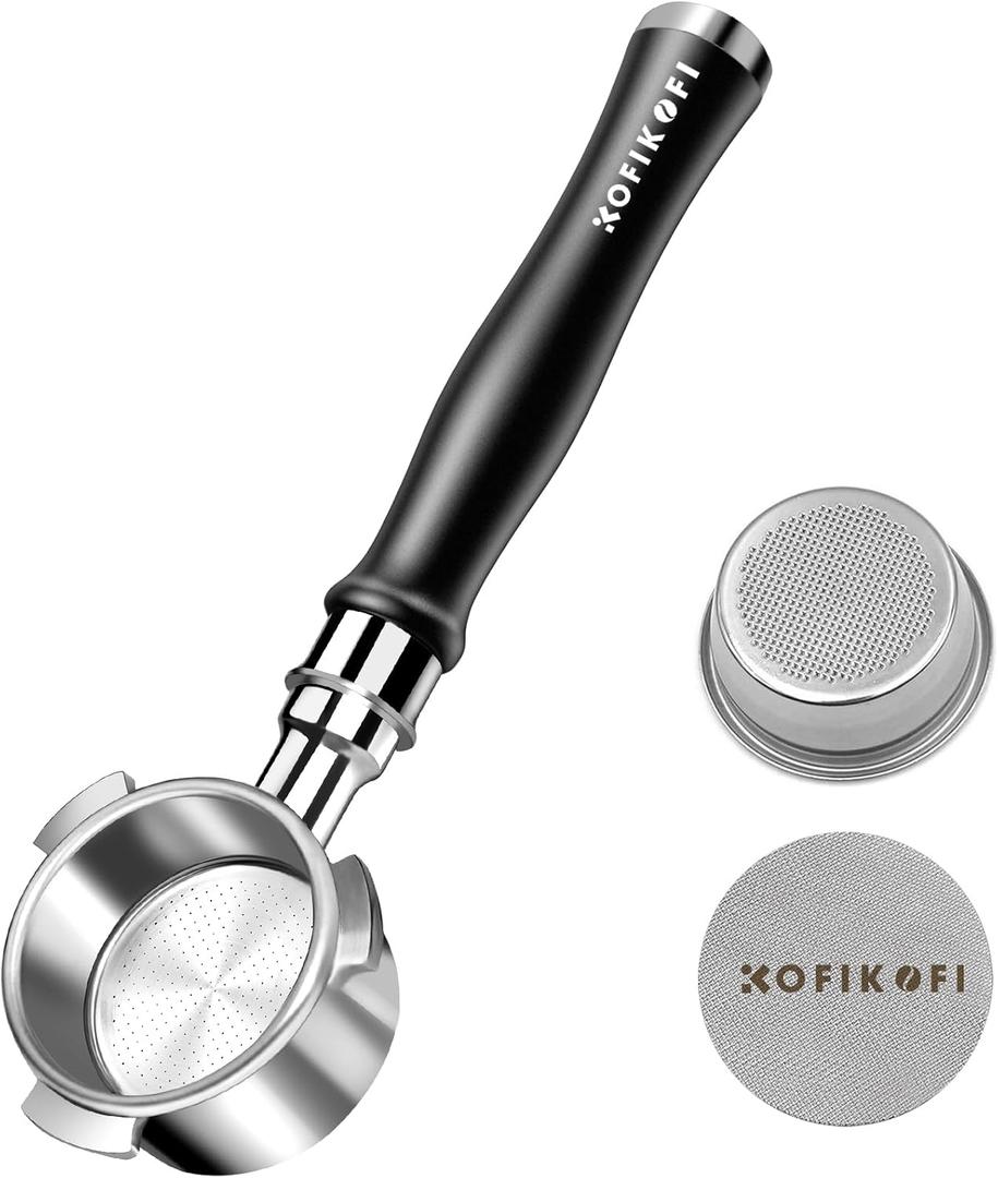 51mm Bottomless Portafilter 3 Ears Compatible with Delonghi Dedica EC680/EC685/EC885 and SMEG, EUPA Espresso Machines, Espresso Naked Bottomless Portafilter with Puck Screen and 18g Filter Basket (Black)