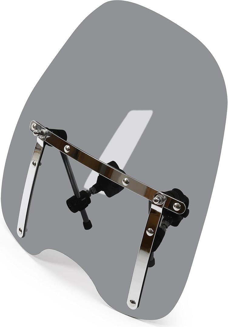 ECOTRIC Universal Tinted Windshield 18"x16" Compatible with Yamaha Honda Suzuki Harley Kawasaki Motorcycle Smoke Windscreen Durable