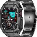 BAITEYOU Stainless Steel Watch Band with Case Compatible with Apple Watch Series SE 3 2 1/6 5 4 (40mm) Series 9 8 7 3 2 1 (41mm 38mm), Metal Protective Bumper Cover for iWatch Bands Men (Black)