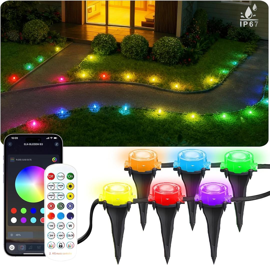 50Ft Permanent Outdoor Ground Lights Smart Color Changing, Pathway Christmas Lights Waterproof, Walkway Lighting for Outside Garden Back Yard Driveway Patio Sidewalk Landscape Path Decorations
