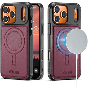 for iPhone 17 Pro Max Case Compatible with Magsafe, Strong Magnetic PU Leather Slim Protective Cover Phone Cases for iPhone 17 Pro Max 6.9" Burgundy