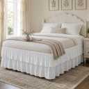 RIMELA Ruffle Bed Skirt White King 16 Inch Drop, Elastic Wrap Around Bed Skirts King Size, Easy to Install Dust Ruffle, Machine Washable Soft Fabric, Multi Ruffle Bedskirt, King/CalKing-16" Drop