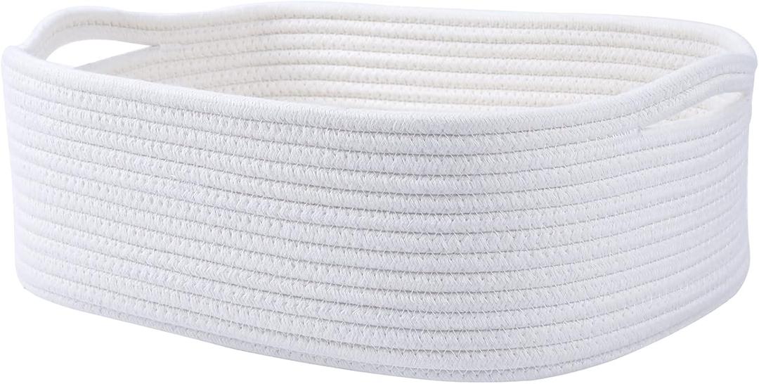 Woven Cotton Rope Storage Basket, Cube Changing Table Organizer for Closet Towels, Baby Nursery Bin, Small Dog Cat Toy Box, Gift Baskets empty (White)