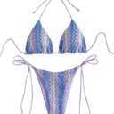 ZAFUL 2 Piece Triangle Bikini for Women Knitted Rope Halter Bikini Sets Sexy Bathing Suit Side Tie Swimsuits Beachwear (Medium, Purple)